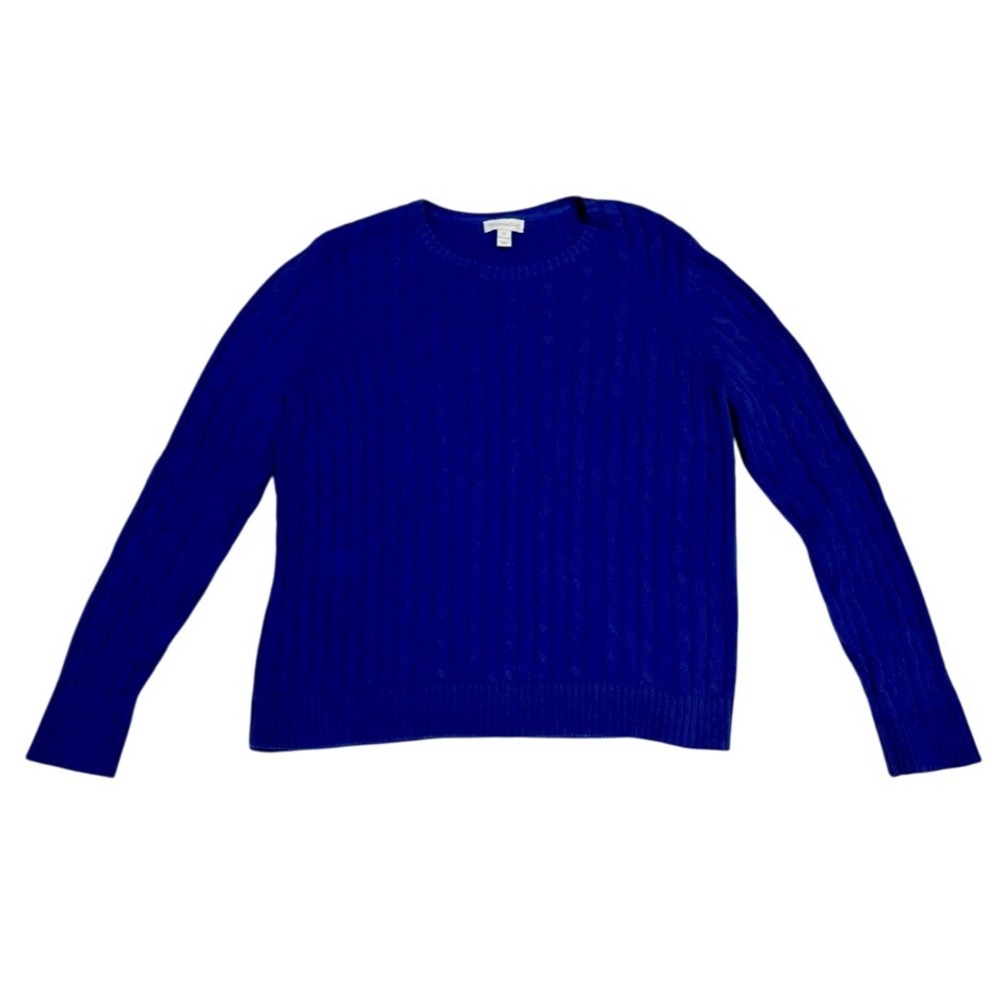 Charter Club Womens XL Blue 100%‎ Cotton Long Sleeve Cable Knit Sweater